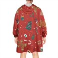 thumbnail image 2 of Wearable Oversized Blanket,Red Christmas Gingerbread Man Pattern Wearable Blanket Hoodie for Adults,Cozy Hooded Blankets with Super Pockets,Super Warm Fuzzy Pullover for Women & Men, 2 of 6