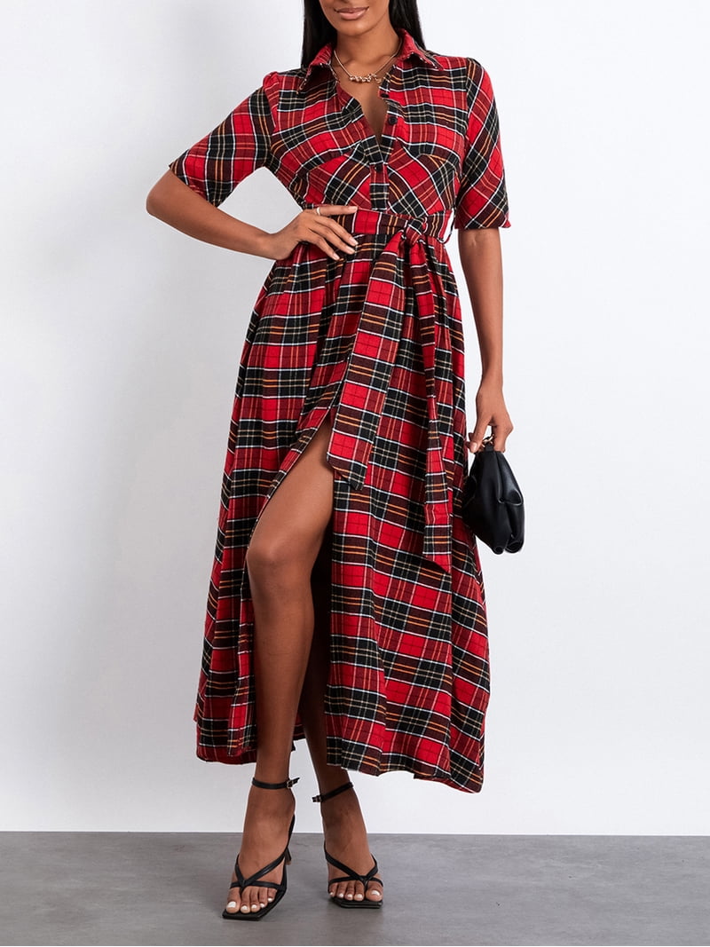 womens tartan holiday dress Red Winter Dress, Christmas Dress For Women, Holiday Tartan Dress, Red Plaid Dress, Red Shirt Dress, Photoshoot Dress, Xmas Party Dress