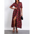 thumbnail image 4 of Michellecmm  Women Christmas Shirts Dress Plaid Turn-Down Collar Dress with Belt, 4 of 9
