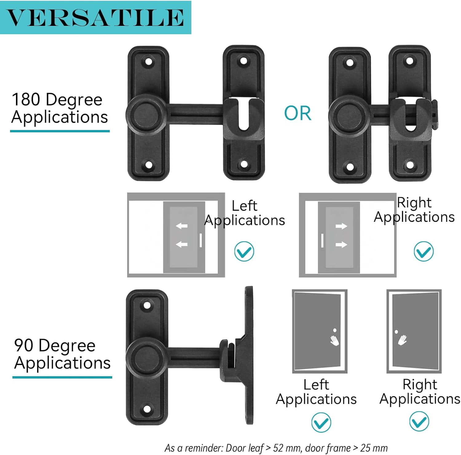 ABCISI 90 & 180 Degree Barn Door Lock, Zinc Alloy Heavy Duty Sliding Door Latch Pocket Door Lock, Home Safety Gate Locks Fit for Garage, Garden, Bathroom, Cabinet