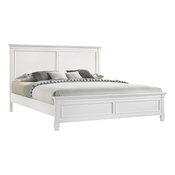 Umi King Size Bed- Solid Wood Panel Headboard- Farmhouse White