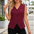 thumbnail image 4 of Womens Front Button Vest Solid Shawl Collar Back Tie Detail Casual Outerwear Layering Watermelon Red M, 4 of 6