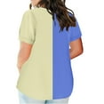 thumbnail image 3 of Plus Size Tops for Women Short Sleeve Solid Color Patchwork V-Neck Casual Loose Blouse Blue 2XL, 3 of 5