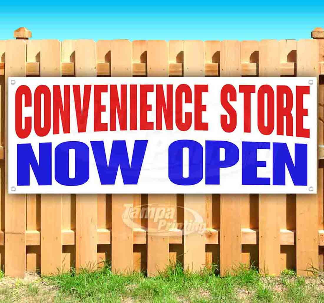 Convenience Store Now Open 13 oz Vinyl Banner With Metal Grommets