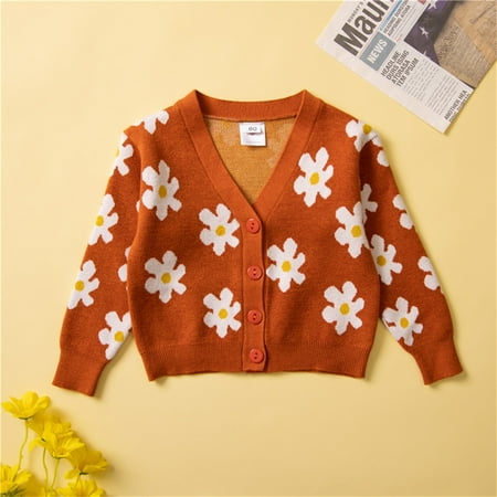 

Hunpta Toddler Girls Sweater Kids Casual Flower Prints Button Up V Neck Knitted Cardigan Jacket Long Sleeve Thicken Cotton Coat