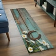 thumbnail image 3 of Runner Rug 2'x6', Daisy Flower Washable Non-Slip Hallway Runner Rugs, Vintage Horseshoes Farmhouse Wooden Grain Teal Bedside Rugs Floor Mats Carpet Runners for Kitchen Bathroom Laundry Room, 3 of 8