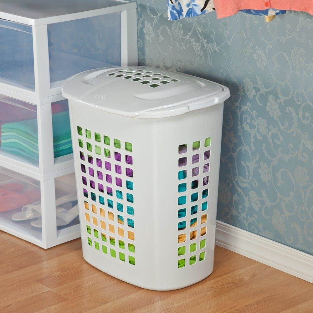 Sterilite Bushell 24 in Tall Lift Top XL Laundry Basket Hamper, White