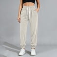 thumbnail image 6 of XuJwPNcy Women Jogger Pants Lightweight Drawstring High Waist Cinch Bottoms Trousers Workout Running Pants with Pockets(Beige,Large), 6 of 7