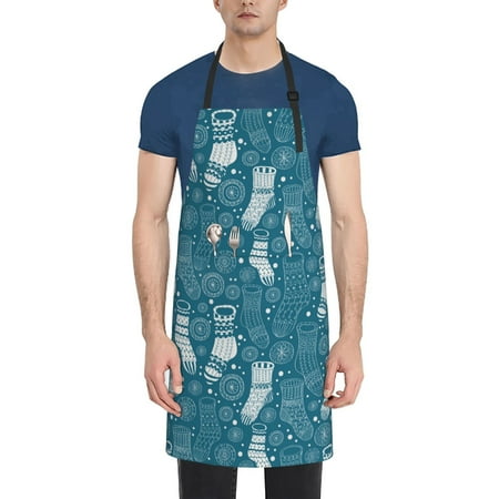 

Naloa Cozy Winter Socks Pattern Apron Kitchen Aprons with Pockets for Women Men Chef
