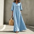 thumbnail image 2 of Vynhevius Womens Solid Ruffled Dress V Neck Bell Sleeve Button Down Flowy Maxi, 2 of 9