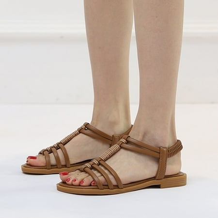 

Aayomet Women s Heeled Sandals Fashion Spring Summer Women Sandals Flat Open Toe Strap Open Toe Breathable And Comfortable Solid Brown 6.5