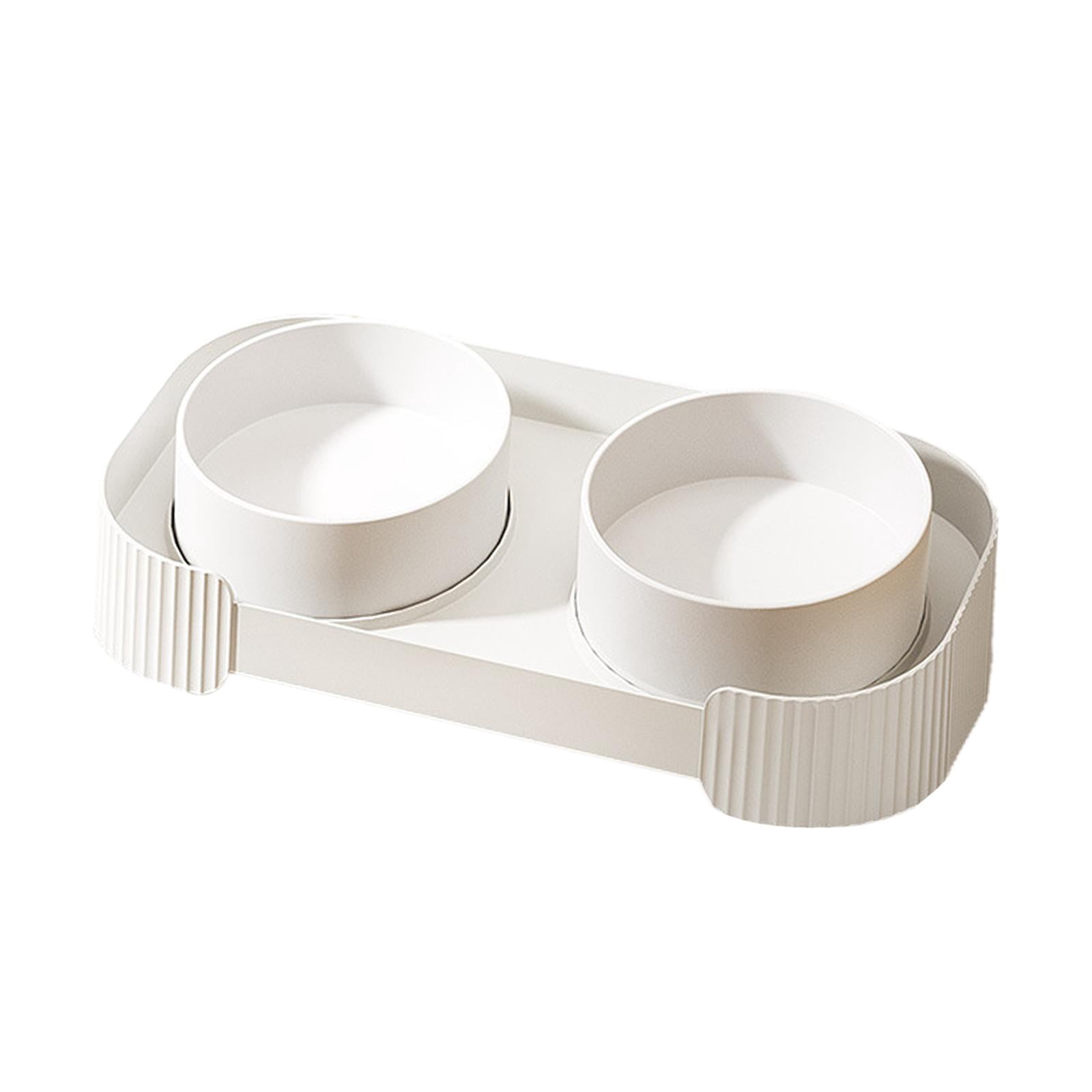 Fzaqwen Ceramic Elevated Cat Bowls Double Cat Food and Water Bowl Dishes for Indoor Cats white