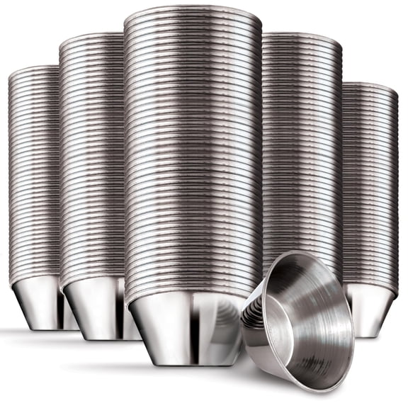 1.5 oz Stainless Steel Condiment Cups (120 Pack), Individual Portion Dipping Sauce Cups, Small Metal Ramekins for Ketchup, Marinara, BBQ Sauce, and More! Reusable Condiment Cups for Restaurants