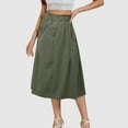 thumbnail image 2 of Fgnfyis Button Front Skirt Spring and Summer Age Reduction Temperament Women's Korean Version Japanese Elastic Waist Mid Length Casual A-Line Skirt Green One Size, 2 of 4