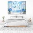 thumbnail image 3 of Mudket Framed Canvas Wall Art Blue Hydrangea Vase Bright Blue Butterfly Window Ocean Prints Wall Decor Floral Canvas Print Ready to Hang for Living Room Bedroom Farmhouse Decor - 12"L x 8"W, 3 of 10