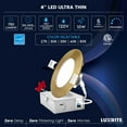thumbnail image 3 of Luxrite 4 Inch Ultra Thin LED Recessed Light J-Box, 10W, 5CCT, Dimmable, 750 Lumens, Brass Trim, 3 of 7