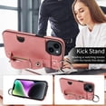 thumbnail image 5 of ShellTech for Ring Holder iPhone 15 Case , Shockproof Leather Hand Strap Kickstand Card Slot Case TPU Back Cover for iPhone 15,Pink, 5 of 9
