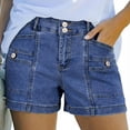 thumbnail image 2 of Yifymode Women's High Waisted Denim Shorts, Button Fly Casual Jean Shorts with Pockets, Summer Slim Fit Stretch Shorts for Daily Wear,Dark Blue XL, 2 of 5