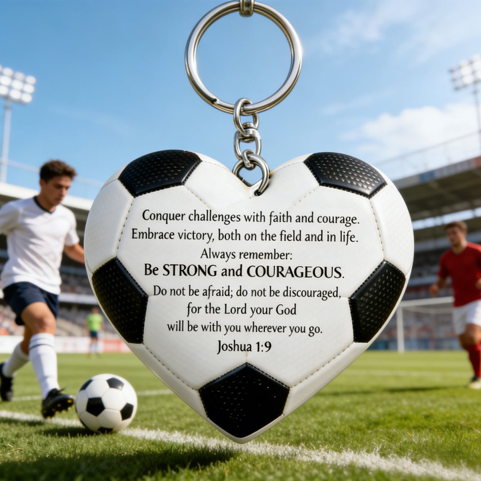 10Pcs Faiths In The Game Keychain, Yannianjz Faiths In The Game Heart Soccer Keychain, Inspirational Plastic Sport Key Ring, Soccer Ball Charm for Athletes, Motivation, Gifts
