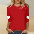 thumbnail image 2 of Lenpel Women's T-Shirts 3/4 Sleeve Crew Neck Heart Graphic Tee Tops Plus Size Valentine's Day Printed Blouses(Red,Medium), 2 of 5