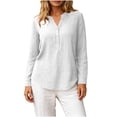 thumbnail image 2 of Neewe Women's Casual Plain Long Sleeve T Shirt Round Neck Button Decoration Basic Loose Tunic Tops, 2 of 8