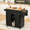 thumbnail image 7 of RichYa Kitchen Island Cart with Folding Drop Leaf Breakfast Bar and Sliding Barn Door, Rolling Mobile Kitchen Island with Storage Cabinet, Towel Rack, Spice Rack and Cup Holders, Black, 7 of 7