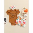thumbnail image 2 of Honganda Baby Girls 3 Pieces Outfit, Ribbed Romper + Shorts + Headband, 2 of 8
