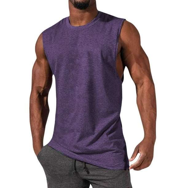 Chaleco deportivo holgado con abertura grande para hombre - Chaleco de fitness sin mangas de algodón alargado estilo hip hop