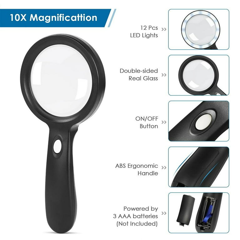 30X Professional Magnifying Glass With LED Light Double Llayer