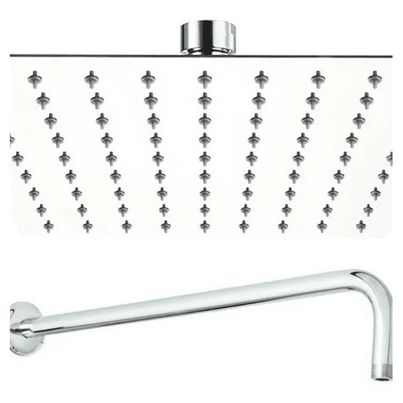 Regadera Cuadrada De Acero Inoxidable Malubero 20cm Con Tubo De 50cm Malu973