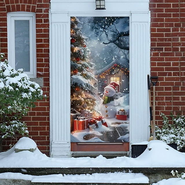 Décoration de Rideau de Porte de Noël Couverture de Porte Scène de Noël Fond de Couverture