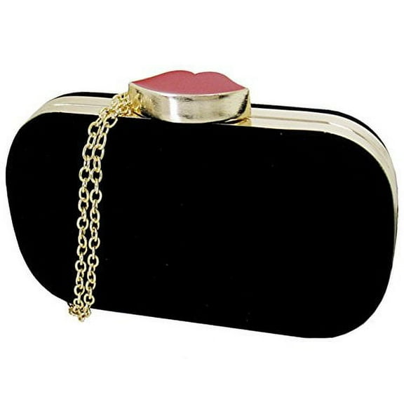 2Chique Boutique Women's Lip Lock Velvet Black Velvet Fabric Evening Bag