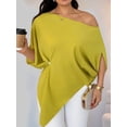 thumbnail image 4 of Women's Off Shoulder Asymmetrical Tops Dressy Dolman Sleeve Ruched Going Out Blouse Dress Top Matcha Green L, 4 of 9