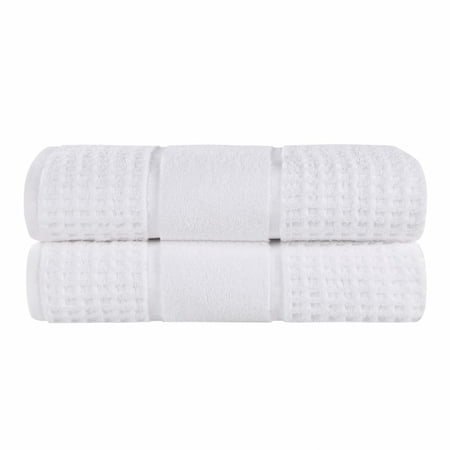 Superior Zero Twist Cotton Waffle Border Bath Sheet Set of 2, White