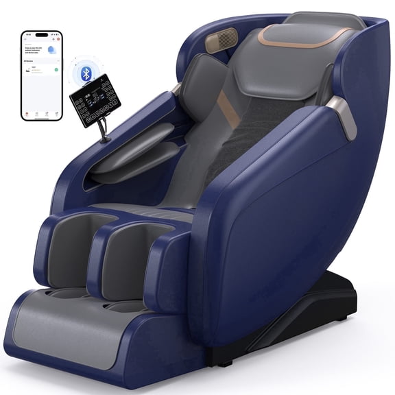 Upgo 4D Massage Chair Full Body, Zero Gravity Massage Chair with Heat and Foot Massage with Airbags, Kneading, Bluetooth, LCD Touch Control - Blue