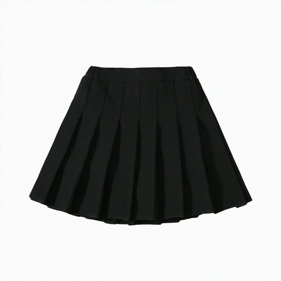 Leey-World Girls Pleated Skirt Casual Mini High Waist Tennis Skirt Stretchy Flared Skater Skirts for Girls Black,7-8 Years