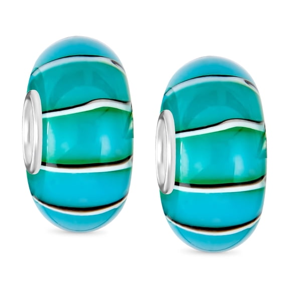 Bling Jewelry Womens Set of 2 Blue Green Turquoise Gemstone Charm Bead Sterling Silver