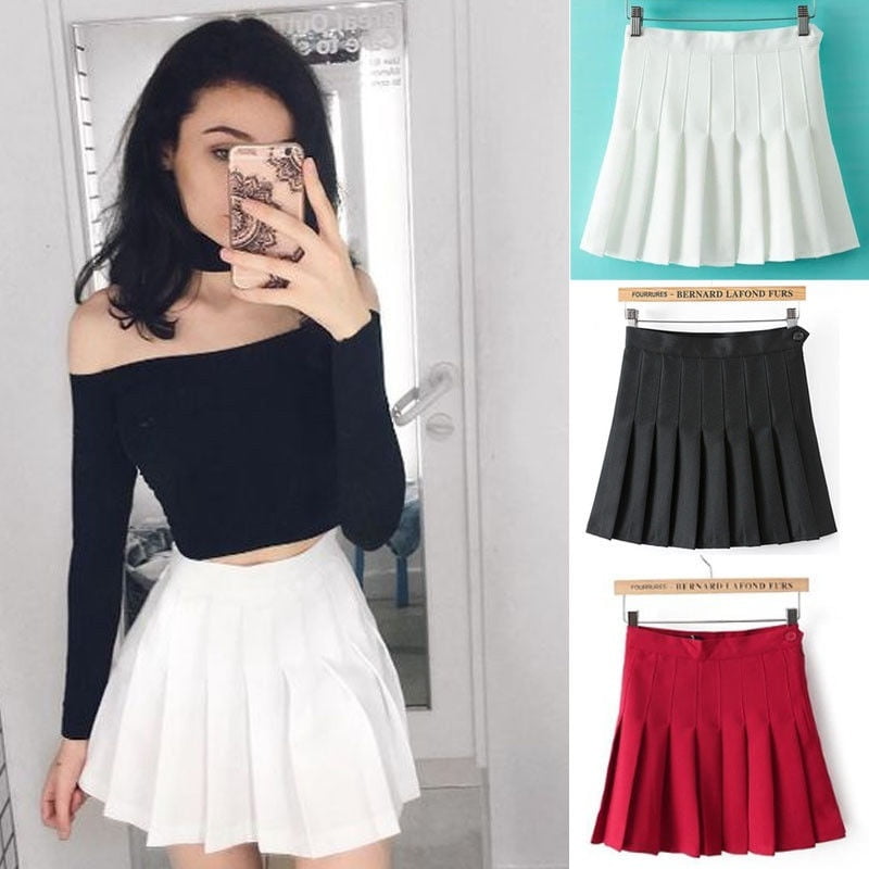 white high waisted mini skirt