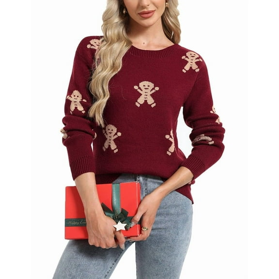 Ugly Christmas Sweaters for Women Cute Christmas Gingerbread Man Christmas Sweater Loose Knit Warm Pullover Sweater Shermie