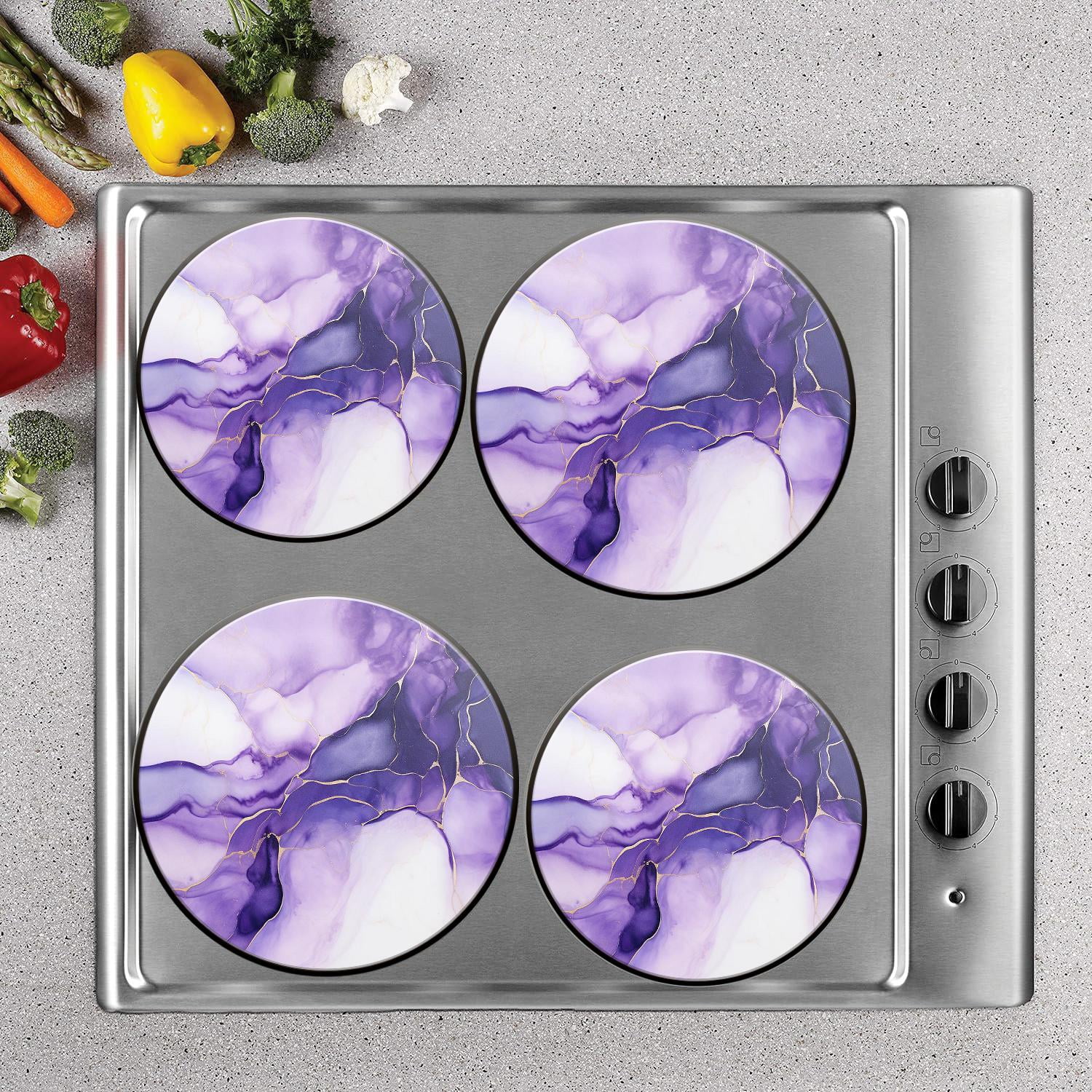 Bahomeck Gas Stove Burner Cover Set Of 4，Purple Lavender Marble Watercolor Metal Stove Burner Covers，Electric Stove Burner Covers,Protecting Gas Stoves,Kitchen Decor，8 Inches And 22 Inches