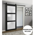 thumbnail image 3 of Sturdy Barn Door 24 x 84 inches Frosted Glass | Lucia 2552 Matte Black | Top Mount 6.6FT Rail Hangers Heavy Hardware Set | Solid Panel Interior Doors, 3 of 6