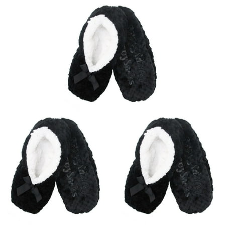 

Adult Super Soft Warm Cozy Fuzzy Soft Touch Slippers Non-Slip Lined Socks Black Large 3 Pairs