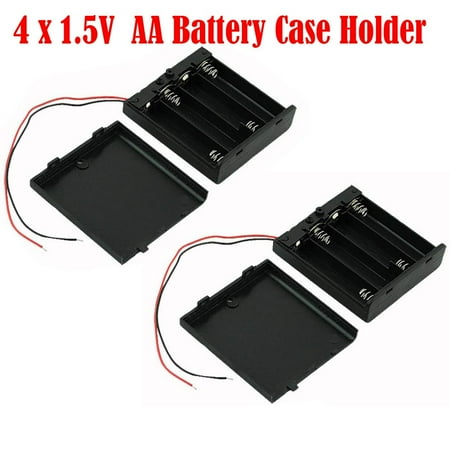 

2Pcs On/Off Switch 4 x 1.5V AA Battery Case Holder Leads Black w Cap