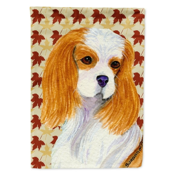 Carolines Treasures SS4329-FLAG-PARENT Cavalier Spaniel Fall Leaves Portrait Flag  multicolor