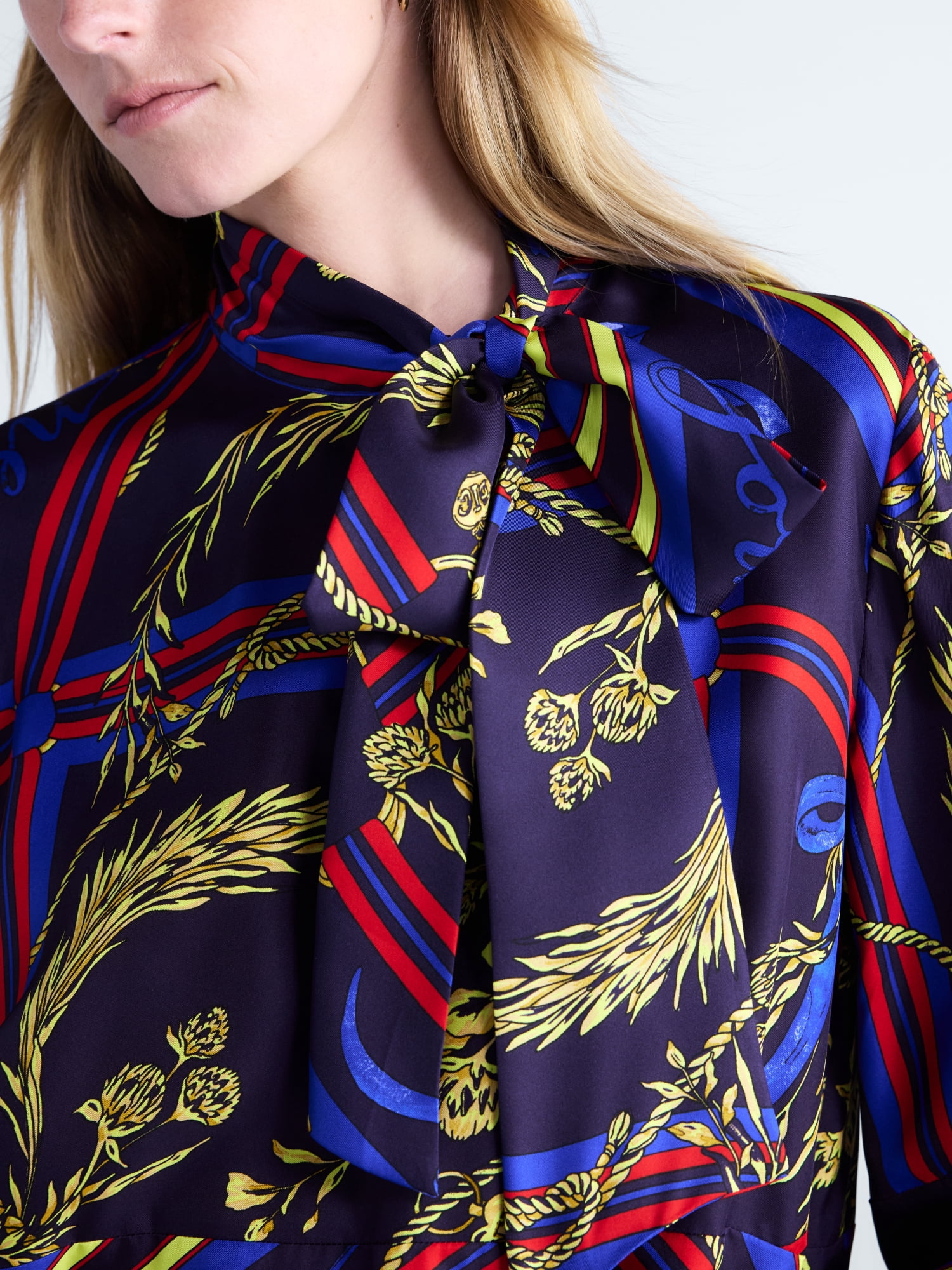 Free Assembly Women's and Women's Plus Silk Tie Neck Top with Long Sleeves, Sizes XXS-4X