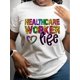 thumbnail image 1 of Camiseta con estampado de trabajador sanitario, informal, de cuello redondo y manga corta para primavera y verano. Camiseta deportiva para mujer, hombre, mujer, adolescente, juvenil., 1 of 7