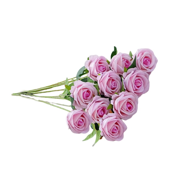 Yuarrent 10 piezas de tela de simulación de flores artificiales de larga duración para el hogar, sala de estar, fiesta, plantas decorativas de flores Flores artificiales Rosa claro Yuarrent HA084570-02