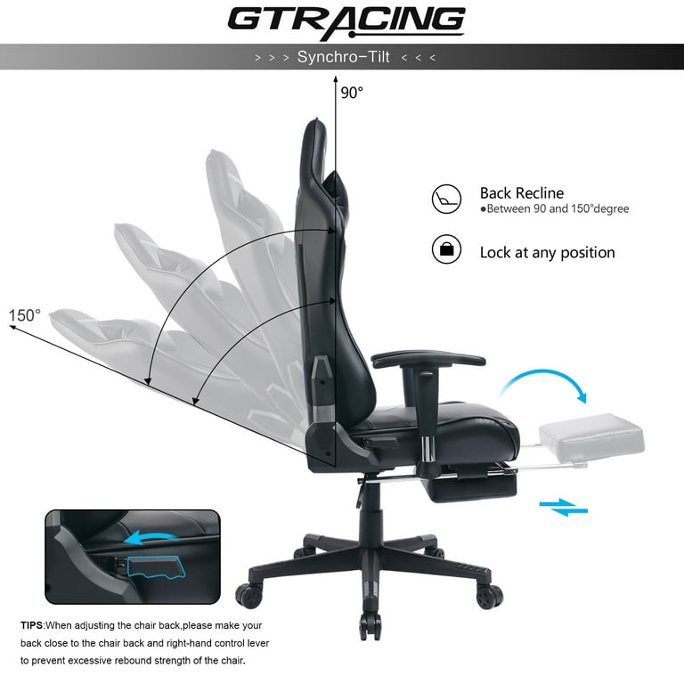 GT901-BLACK Gaming Chair with Footrest | GTRACING
