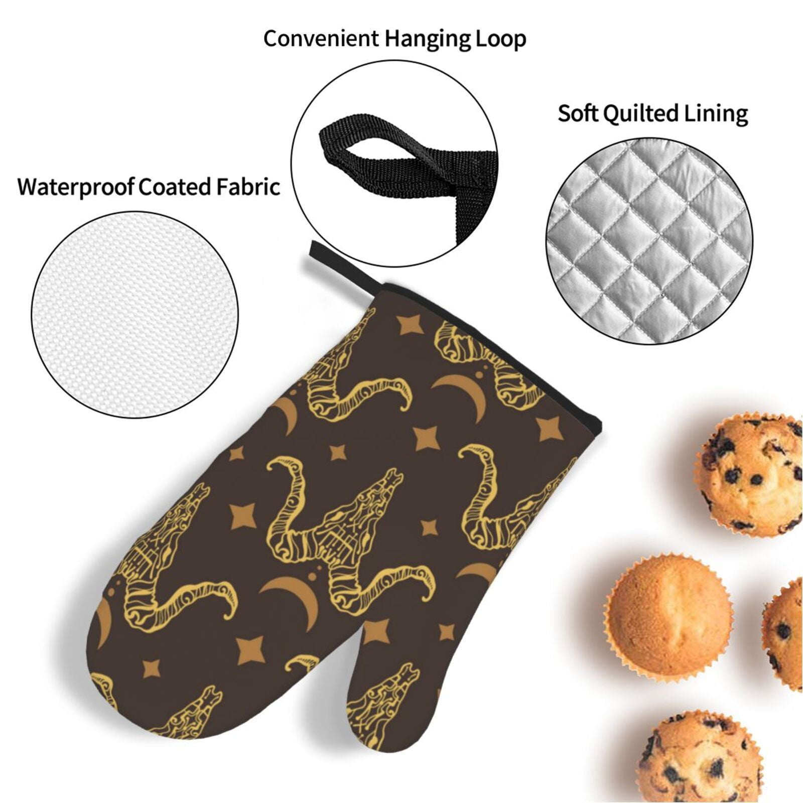 Boho Animal Goat Skull 4Pcs Oven Mitts and Pot Holders Sets Oven Kitchen Gloves Hot Pads for Cooking BBQ Baking Grilling