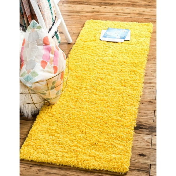 Rugs.com Solid Shag Collection Rug – 6 Ft Runner Tuscan Sun Yellow Shag Rug Perfect For Hallways, Entryways